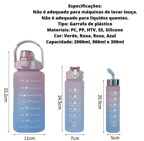 Kit da Garrafa de Água Squeeze Motivacional